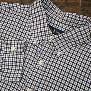 Polo Ralph Lauren‎ Mens XL Long Sleeve Brown Blue Cotton Button Down Shirt